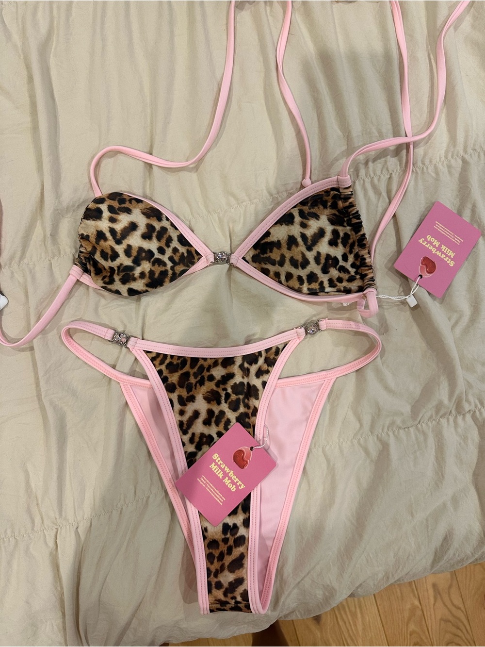 Strawberry Milk Mob Pink Leopard Print Bikini Set